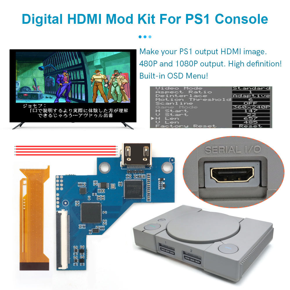 Hispeedido Digital HDMI MOD Kit Digital to Digital HDMI Mod Kit 480P 1080P For Playstaion 1 PS1 Console