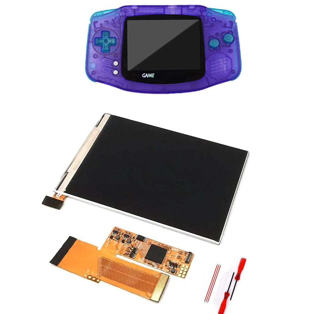 HISPEEDIDO UV Shell IPS GBA LCD 10 Levels High Brightness Backlight Screen for Nintendo Game boy Advance Console V2 version with pre-cut housing