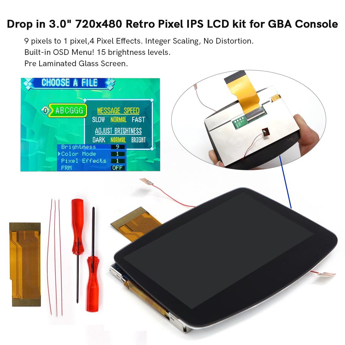 New Rechargeable 1800 Battery Type-C GBA Replacement Plastic Shell V5 Pre-laminated IPS LCD Grey/ Black Screen Lens Housing Kits