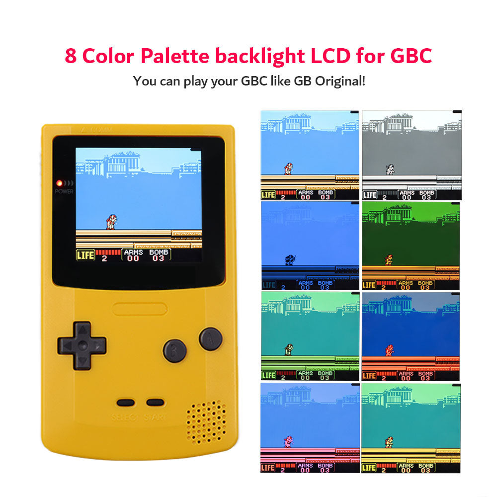 For GBC Rechargable 3.1 inch HD Laminated Q5 Larger IPS Screen Drop in OSD RETRO PIXEL Screen For GBC GameBoy Color With Shell