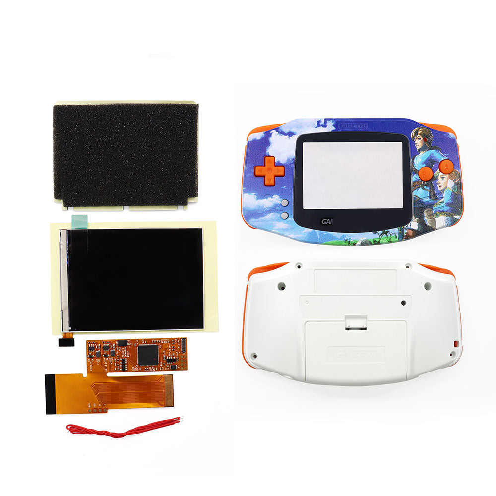 HISPEEDIDO UV Shell IPS GBA LCD 10 Levels High Brightness Backlight Screen for Nintendo Game boy Advance Console V2 version with pre-cut housing
