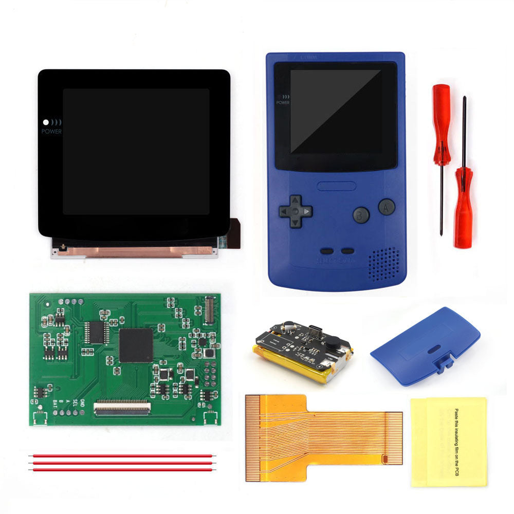 For GBC Rechargable 3.1 inch HD Laminated Q5 Larger IPS Screen Drop in OSD RETRO PIXEL Screen For GBC GameBoy Color With Shell