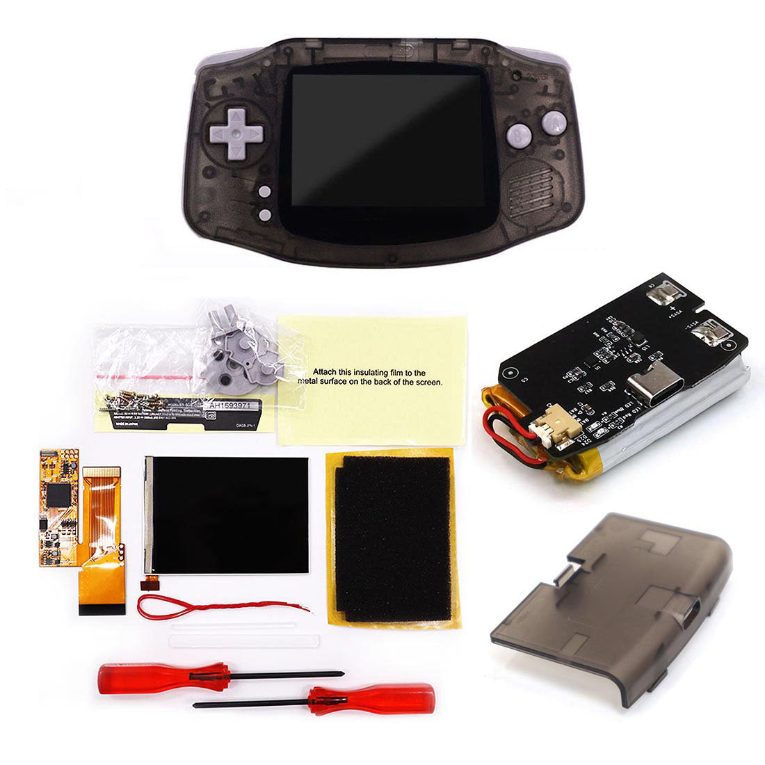 Rechargeable IPS GBA V2 LCD Display 10 Levels High Brightness Backlight LCD for Game boy Advance Console V2 version with Pre-cut Housing
