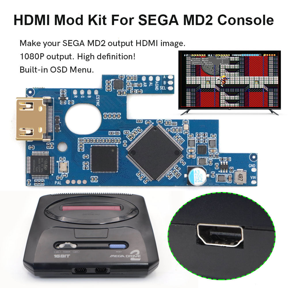 Hispeedido HDMI MOD Kit For SEGA MD2 HDMI Kit 1080P For SEGA Mega Drive 2 For SEGA Genesis 2 Console