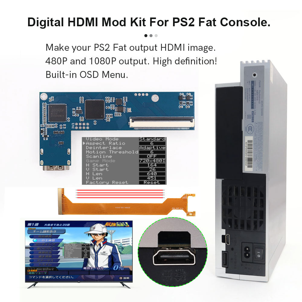 Hispeedido PS2 Fat Digital HDMI MOD Kit Digital to Digital HDMI Mod Kit 480P 1080P For PS2 Fat Console
