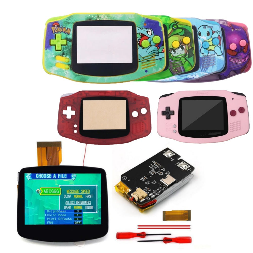 Hispeedido UV Printing Shell New Rechargeable 1800 Battery Type-C GBA Replacement Plastic Shell V5 Pre-laminated IPS LCD Screen Lens Housing Kit