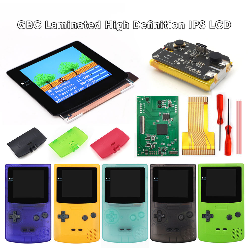 For GBC Rechargable 3.1 inch HD Laminated Q5 Larger IPS Screen Drop in OSD RETRO PIXEL Screen For GBC GameBoy Color With Shell