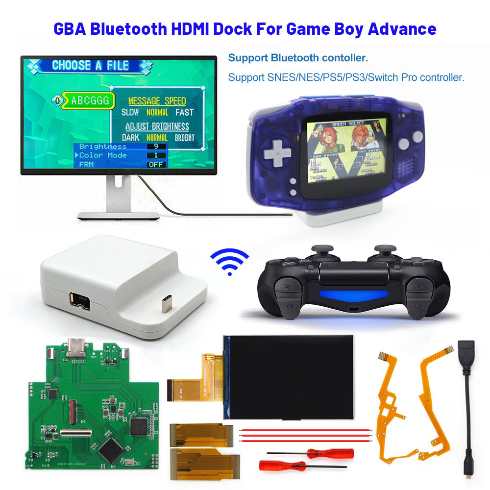 Newest Wireless 720P HDMI GBA Bluetooth Dock Kit V2 For Game Boy Advance GBA Support Bluetooth Wireless Controller