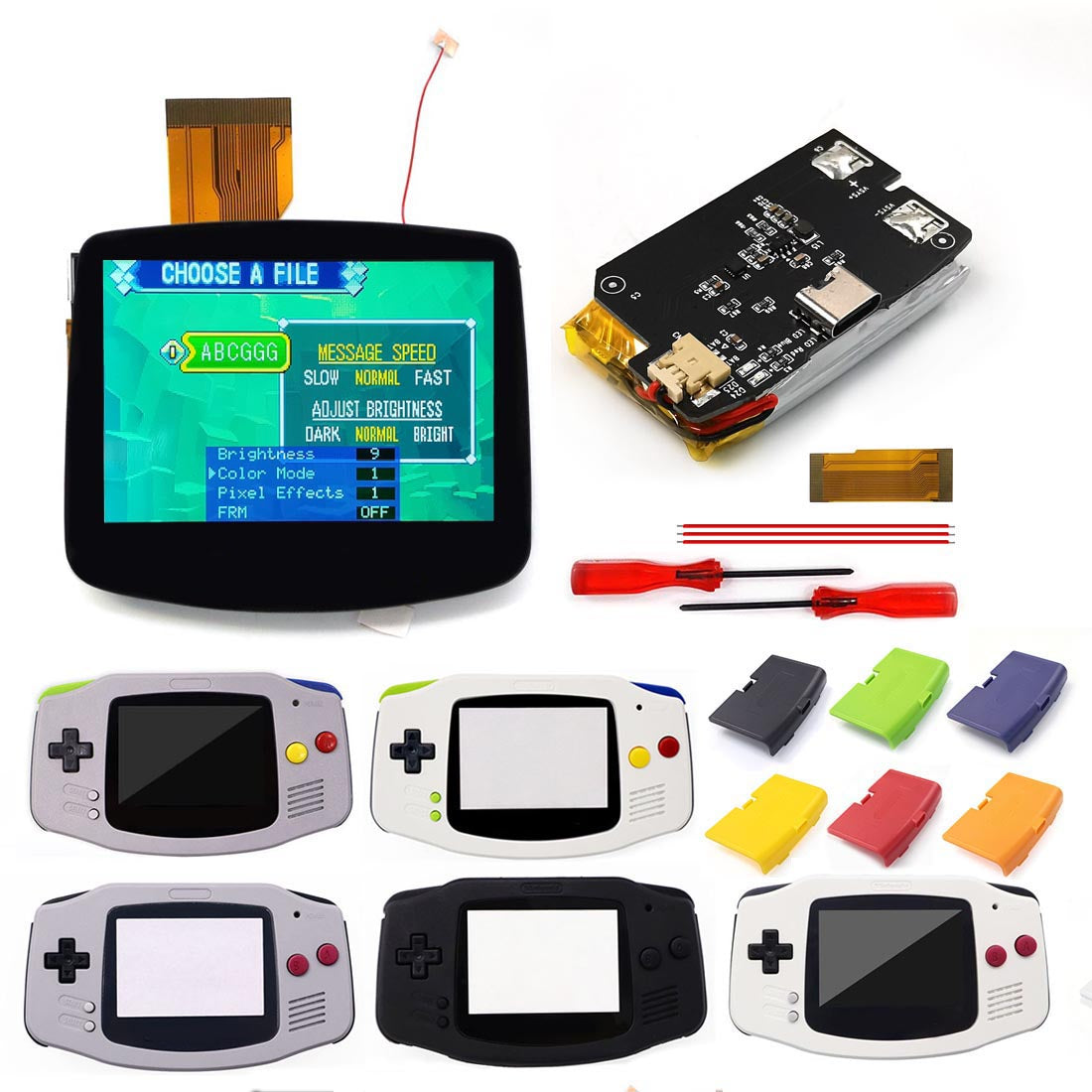 Hispeedido UV Printing Shell New Rechargeable 1800 Battery Type-C GBA Replacement Plastic Shell V5 Pre-laminated IPS LCD Screen Lens Housing Kit