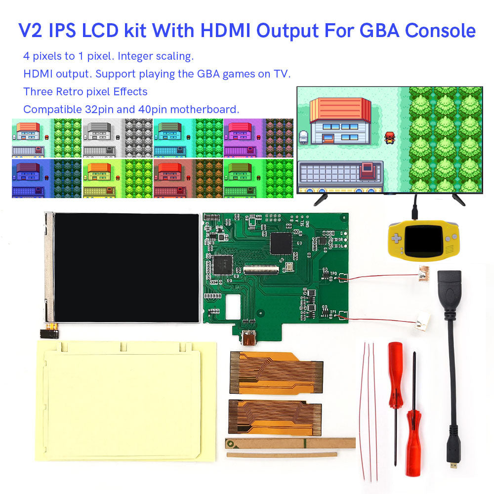 For GBA V2 IPS LCD HDMI Kits For Gameboy Advance GBA Screen Backlight Brightness Adjustable Play on TV