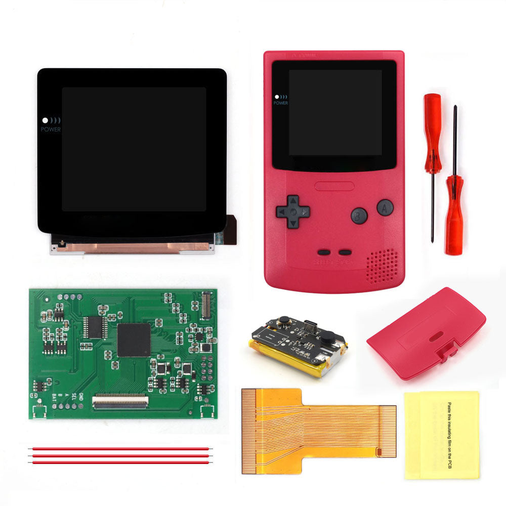 For GBC Rechargable 3.1 inch HD Laminated Q5 Larger IPS Screen Drop in OSD RETRO PIXEL Screen For GBC GameBoy Color With Shell