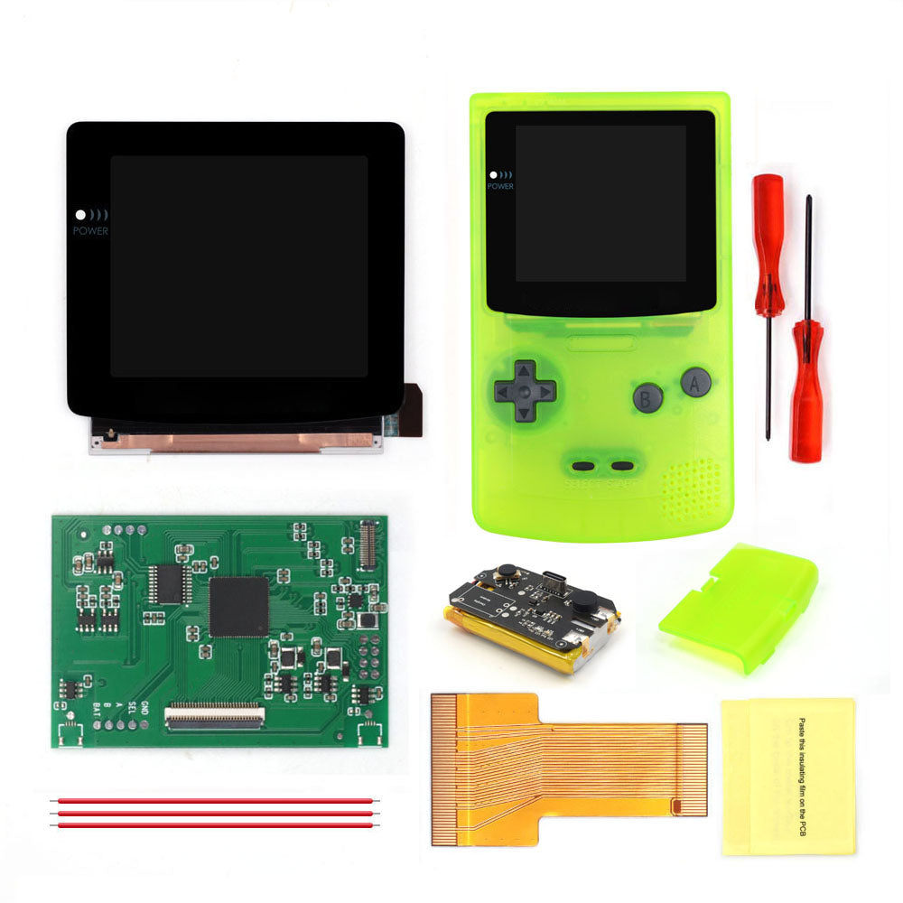 For GBC Rechargable 3.1 inch HD Laminated Q5 Larger IPS Screen Drop in OSD RETRO PIXEL Screen For GBC GameBoy Color With Shell