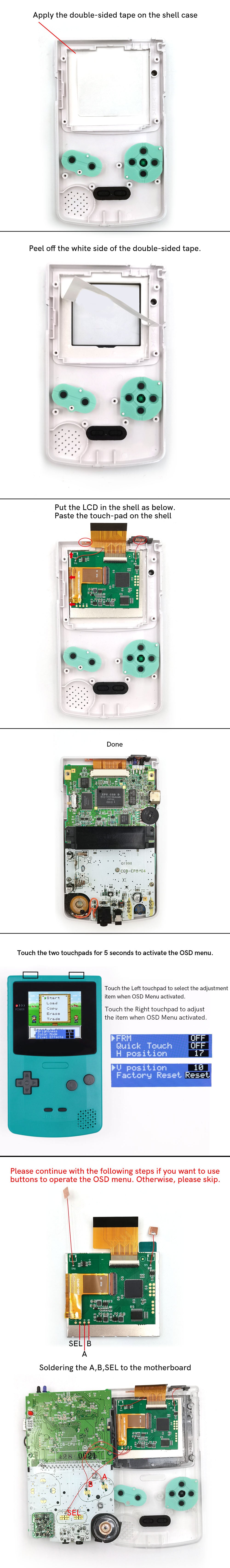 Real Drop In 2.45" GBC IPS Backlight Screen PCB Mod Kits Replacement Easy Installation OSD Pixel Effect For Gameboy Color