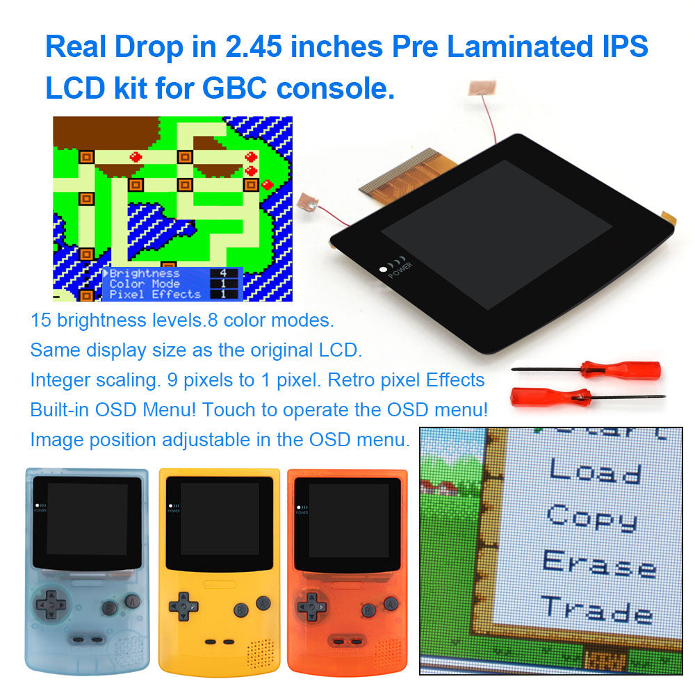 Laminated 2.45" GBC IPS All-in-one HD Backlight Screen Easy Installation OSD Pixel Effect For Gameboy Color GBC with Shell