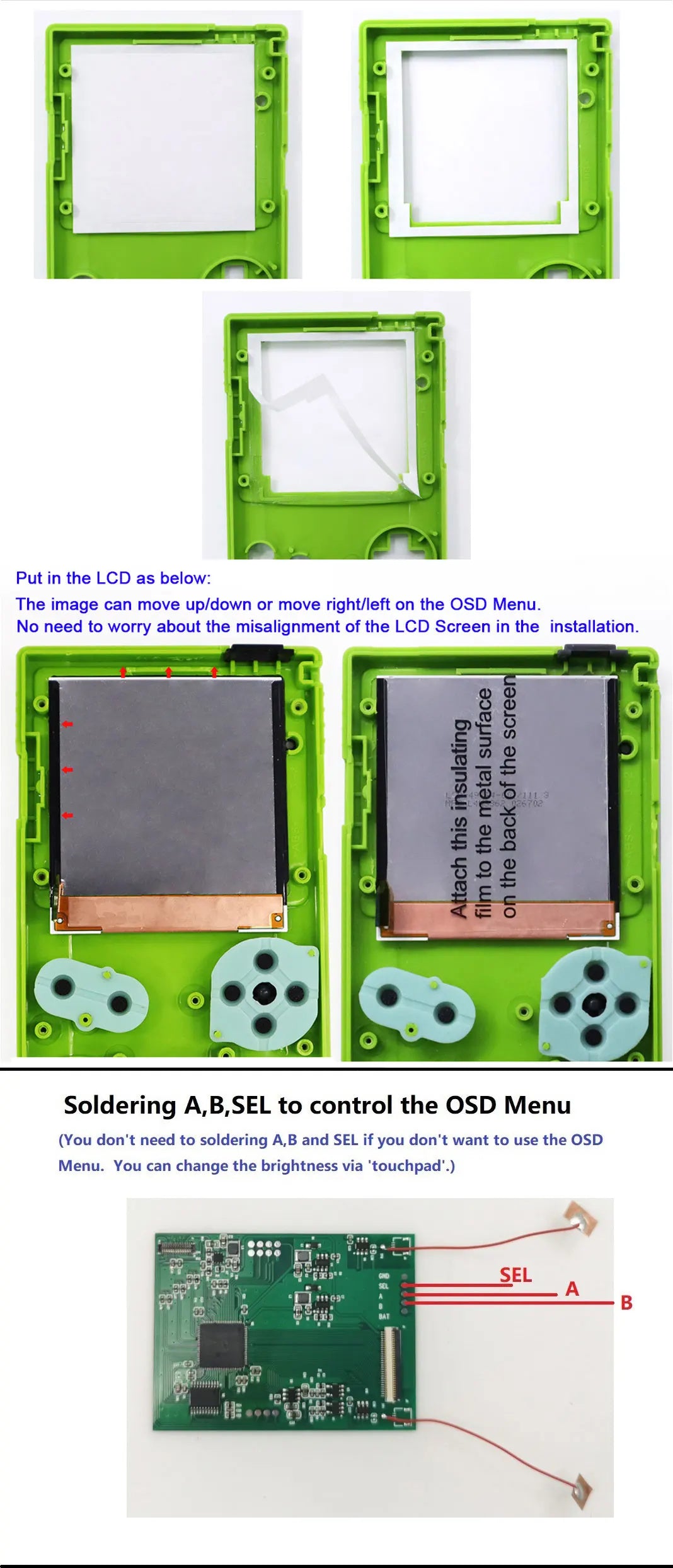 32 LOGO Color Changeable Q5 IPS For GBC Compatible with GAMEBOY COLOR Console Replacement Screen LCD Mod Kits Shell Hollow Len