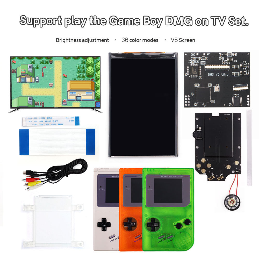 TV Version V5 GB DMG Screen Mod Kits OSD Menu RIPS 36 Color LCD Screen Kit For Game Boy GBO DMG Play on TV