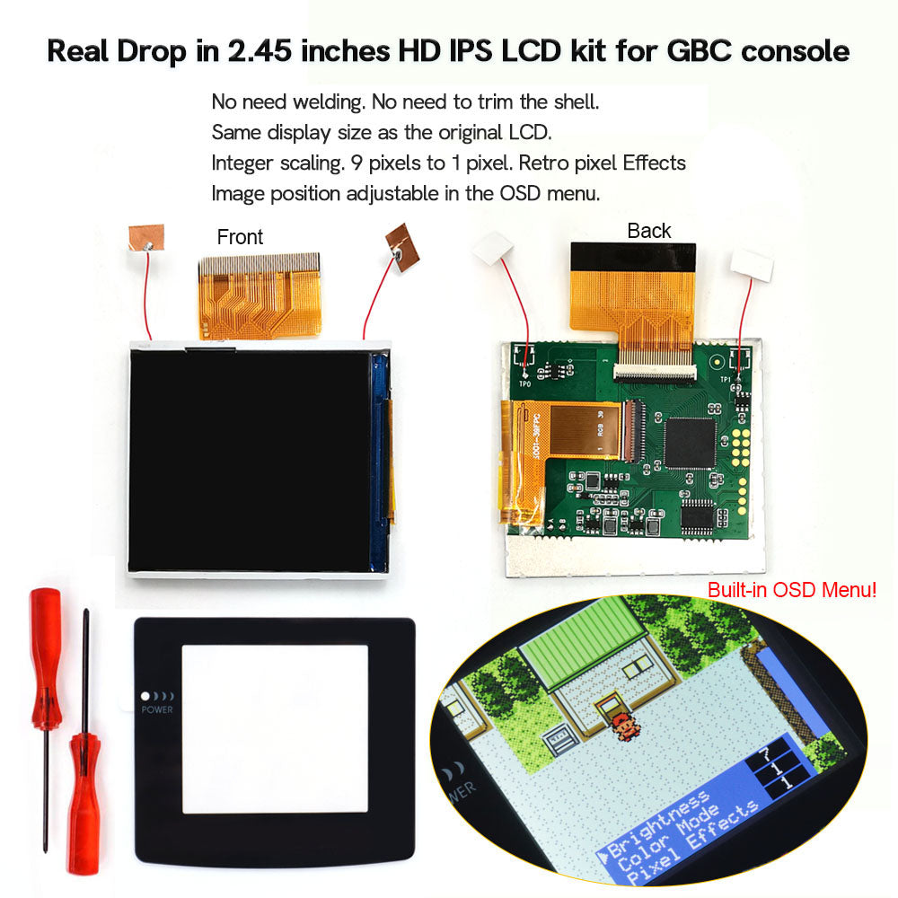Real Drop In 2.45" GBC IPS Backlight Screen PCB Mod Kits Replacement Easy Installation OSD Pixel Effect For Gameboy Color
