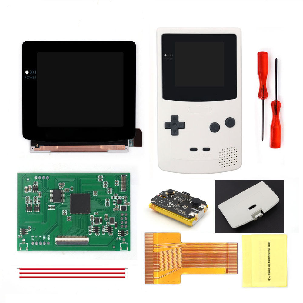 For GBC Rechargable 3.1 inch HD Laminated Q5 Larger IPS Screen Drop in OSD RETRO PIXEL Screen For GBC GameBoy Color With Shell