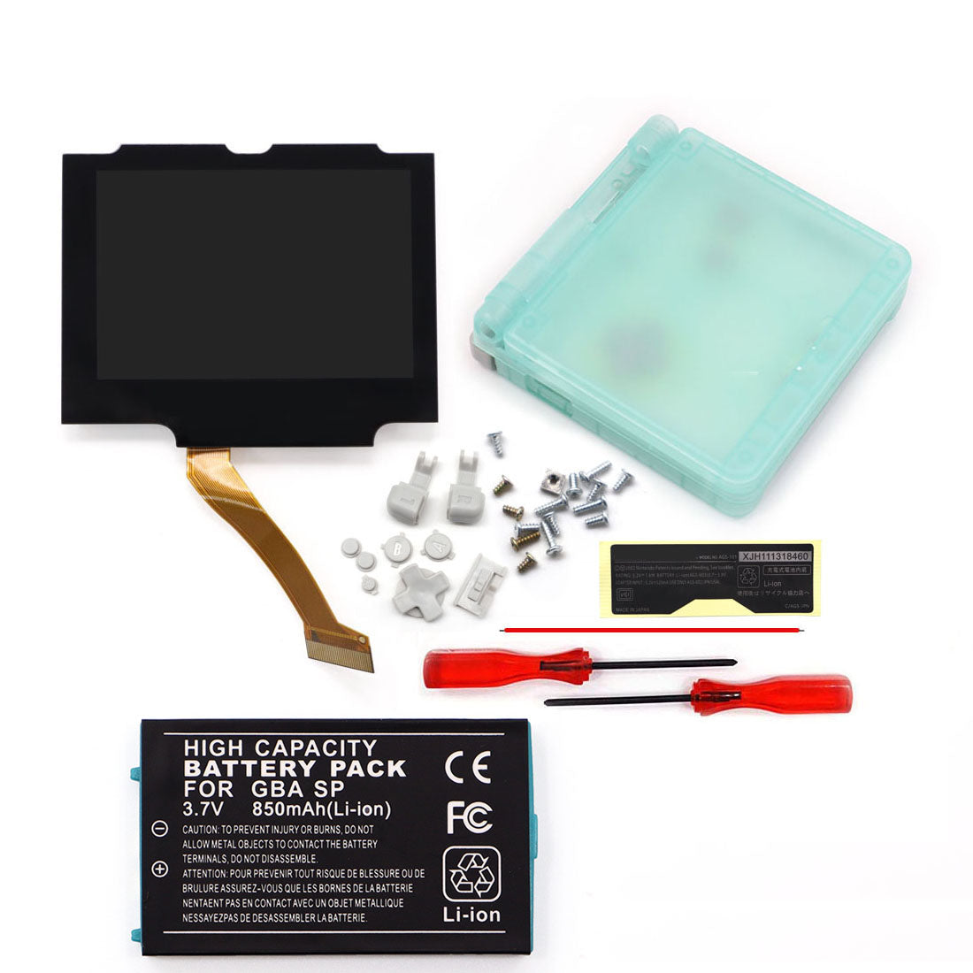 850mah 3.7V Battery Pack V5 Laminated IPS 3.0 inch Drop in Screen Kit For GBA SP Build in OSD Desaturation LCD Kit Easy to Install