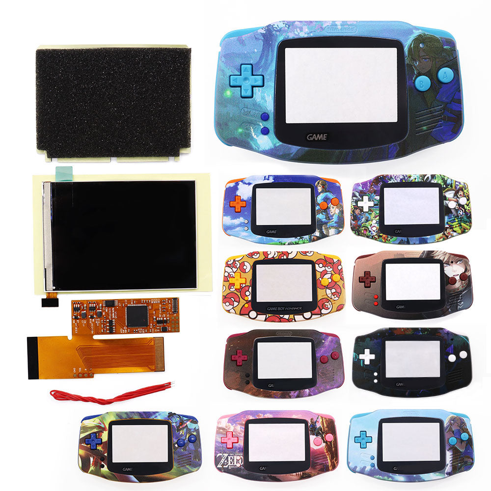 HISPEEDIDO UV Shell IPS GBA LCD 10 Levels High Brightness Backlight Screen for Nintendo Game boy Advance Console V2 version with pre-cut housing