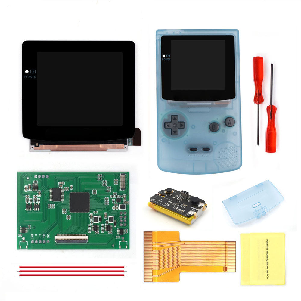 For GBC Rechargable 3.1 inch HD Laminated Q5 Larger IPS Screen Drop in OSD RETRO PIXEL Screen For GBC GameBoy Color With Shell