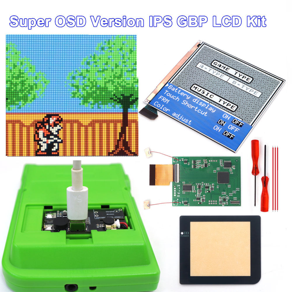 Rechargeable GBP Q5 IPS LCD Larger Screen Display Build in OSD for Gameboy Pocket 8 Color Retro Pixel Screen Mod Kits with Shell