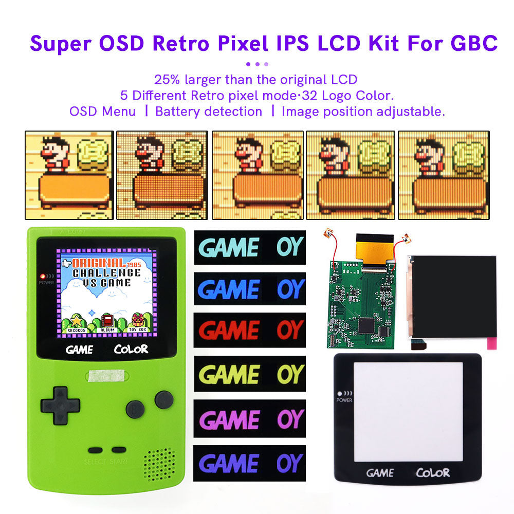 32 LOGO Color Changeable Q5 IPS For GBC Compatible with GAMEBOY COLOR Console Replacement Screen LCD Mod Kits Shell Hollow Len