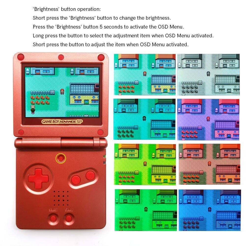 Red Game Boy Advance GBA SP V5 Backlit IPS Screen Game Console Menu OSD 15 Level Game system