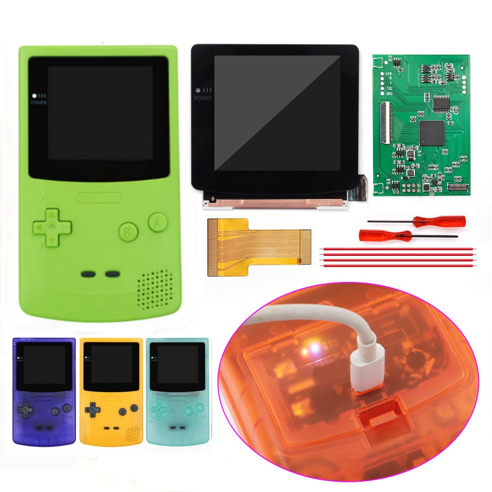 For GBC Rechargable 3.1 inch HD Laminated Q5 Larger IPS Screen Drop in OSD RETRO PIXEL Screen For GBC GameBoy Color With Shell