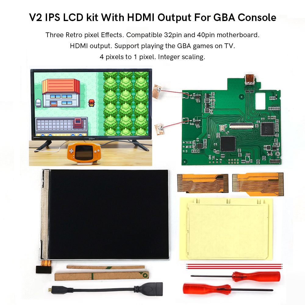 For GBA V2 IPS LCD HDMI Kits For Gameboy Advance GBA Screen Backlight Brightness Adjustable Play on TV