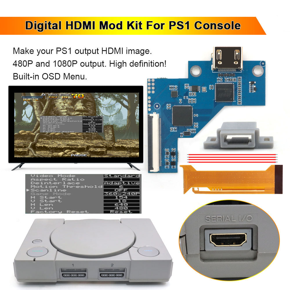 Hispeedido Digital HDMI MOD Kit Digital to Digital HDMI Mod Kit 480P 1080P For Playstaion 1 PS1 Console
