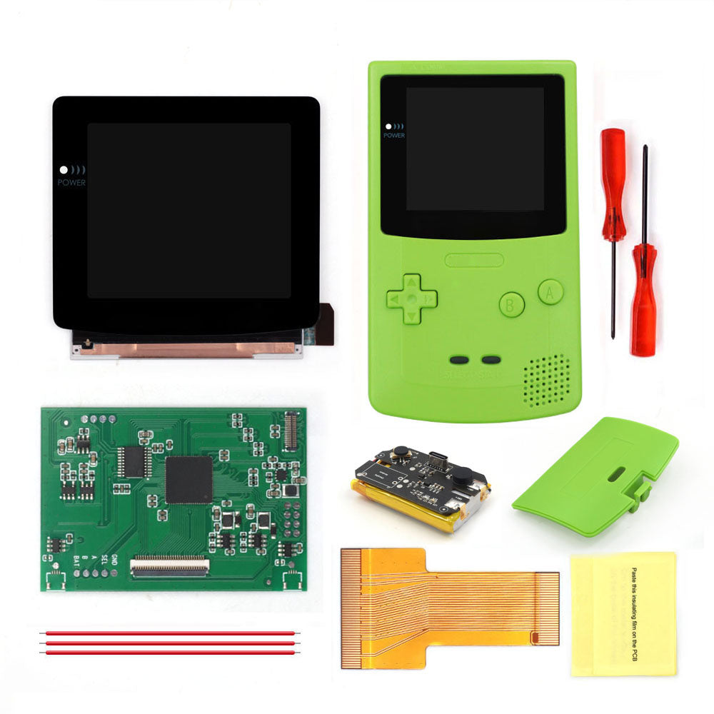 For GBC Rechargable 3.1 inch HD Laminated Q5 Larger IPS Screen Drop in OSD RETRO PIXEL Screen For GBC GameBoy Color With Shell
