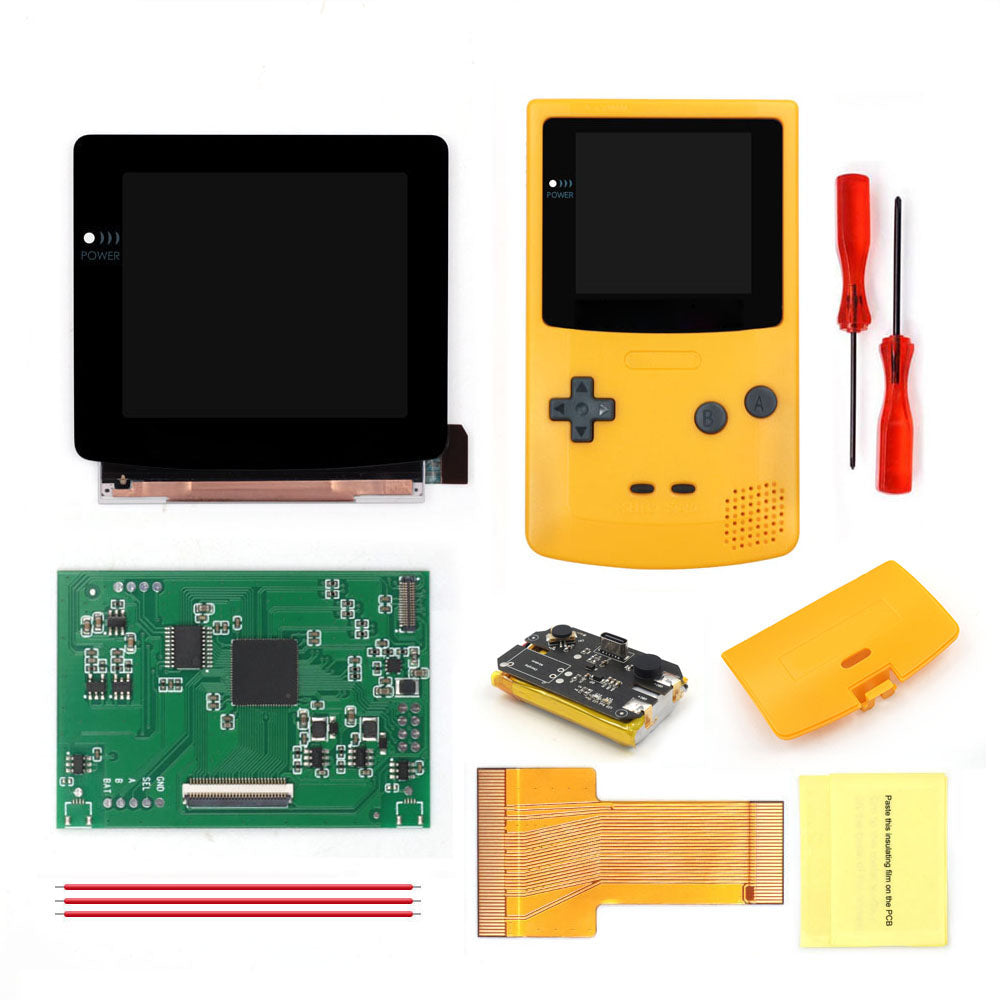 For GBC Rechargable 3.1 inch HD Laminated Q5 Larger IPS Screen Drop in OSD RETRO PIXEL Screen For GBC GameBoy Color With Shell