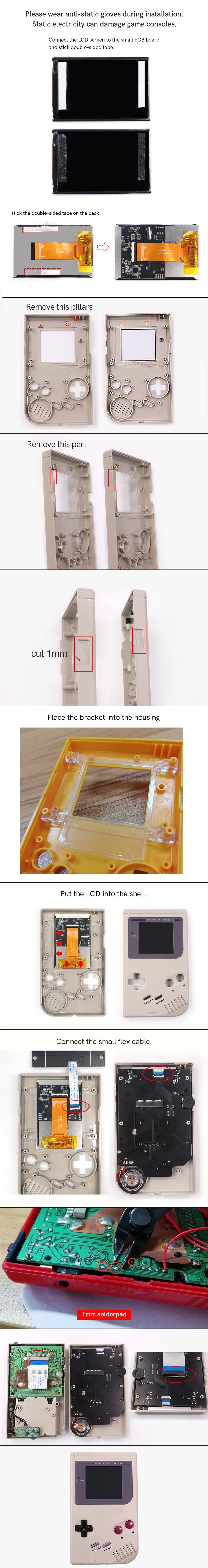 Rechargeable V5 Pro IPS Screen RIPS Housing Color Case Pixel OSD FRM Backlight Highbright LCD Mod Kits for GAMEBOY DMG GBO