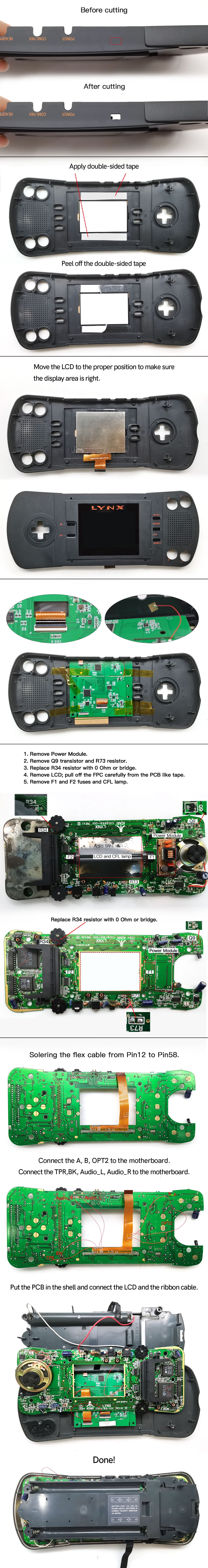 HISPEEDIDO For Atari LYNX 1st 720P HDMI IPS LCD Kits, 3.5 inch 640*480 Touch Control HD Screen Replacement Kits Console Spares