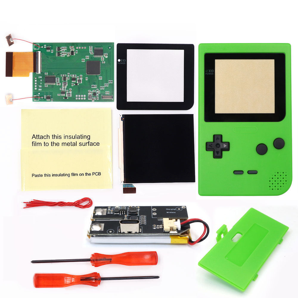 Rechargeable GBP Q5 IPS LCD Larger Screen Display Build in OSD for Gameboy Pocket 8 Color Retro Pixel Screen Mod Kits with Shell