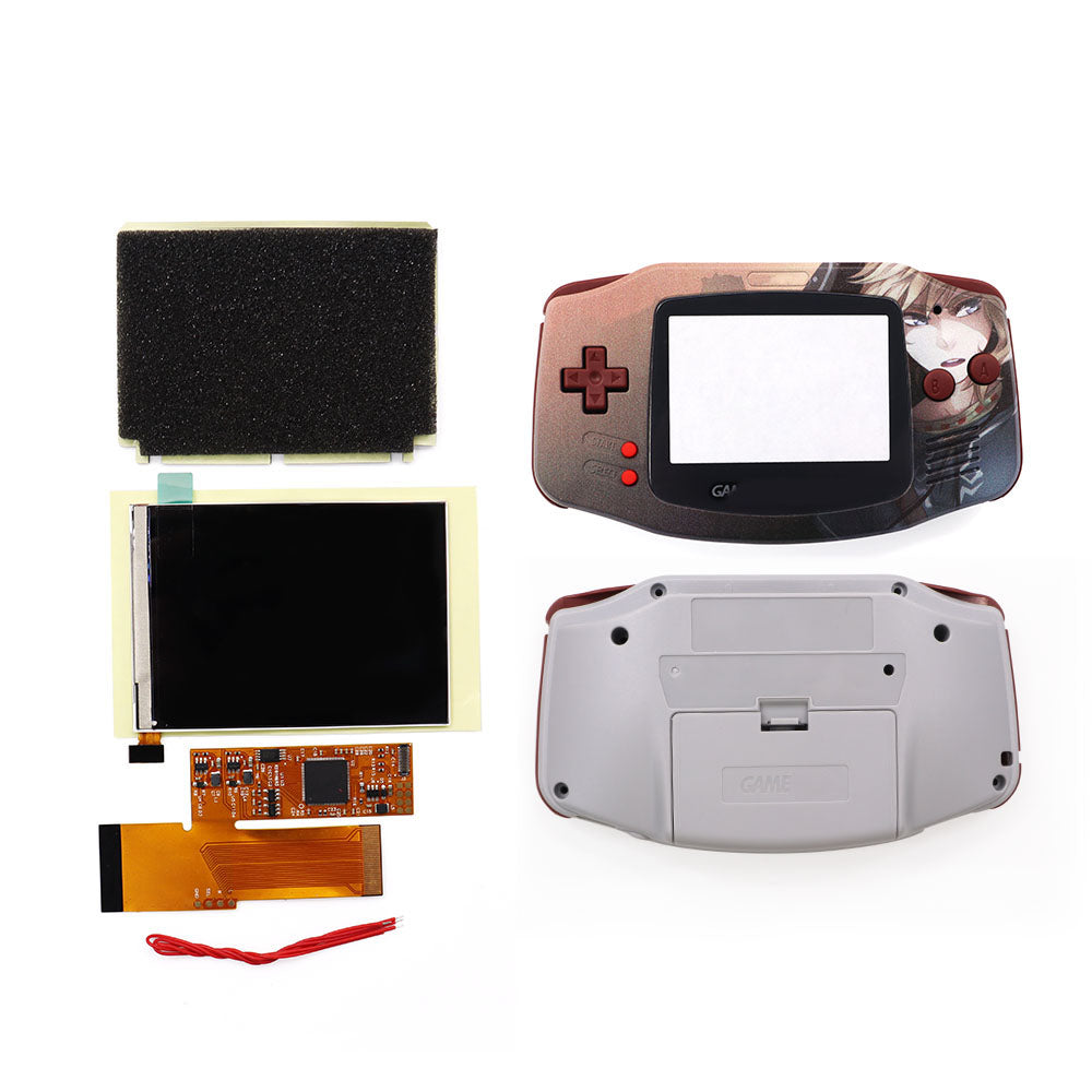 HISPEEDIDO UV Shell IPS GBA LCD 10 Levels High Brightness Backlight Screen for Nintendo Game boy Advance Console V2 version with pre-cut housing