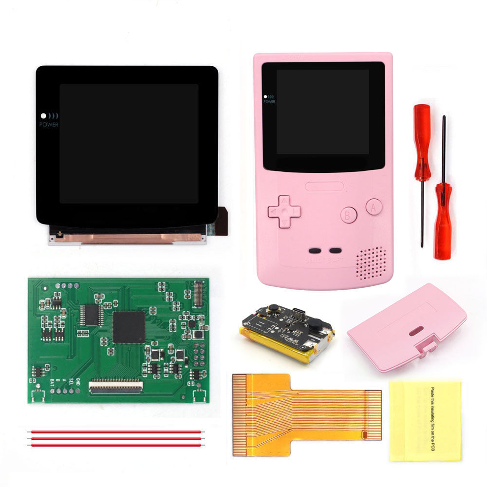 For GBC Rechargable 3.1 inch HD Laminated Q5 Larger IPS Screen Drop in OSD RETRO PIXEL Screen For GBC GameBoy Color With Shell