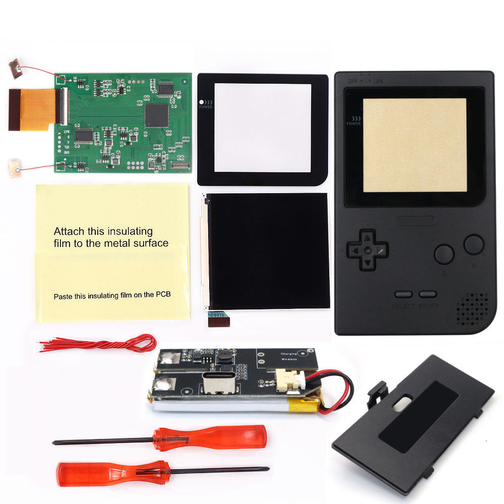 Rechargeable GBP Q5 IPS LCD Larger Screen Display Build in OSD for Gameboy Pocket 8 Color Retro Pixel Screen Mod Kits with Shell