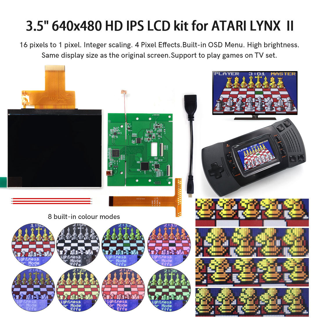 3.5 inch 640*480 Touch Control HD IPS Screen LCD Replacement Kits OSD Retro pixel for Atari LYNX 2rd Game Console Spares