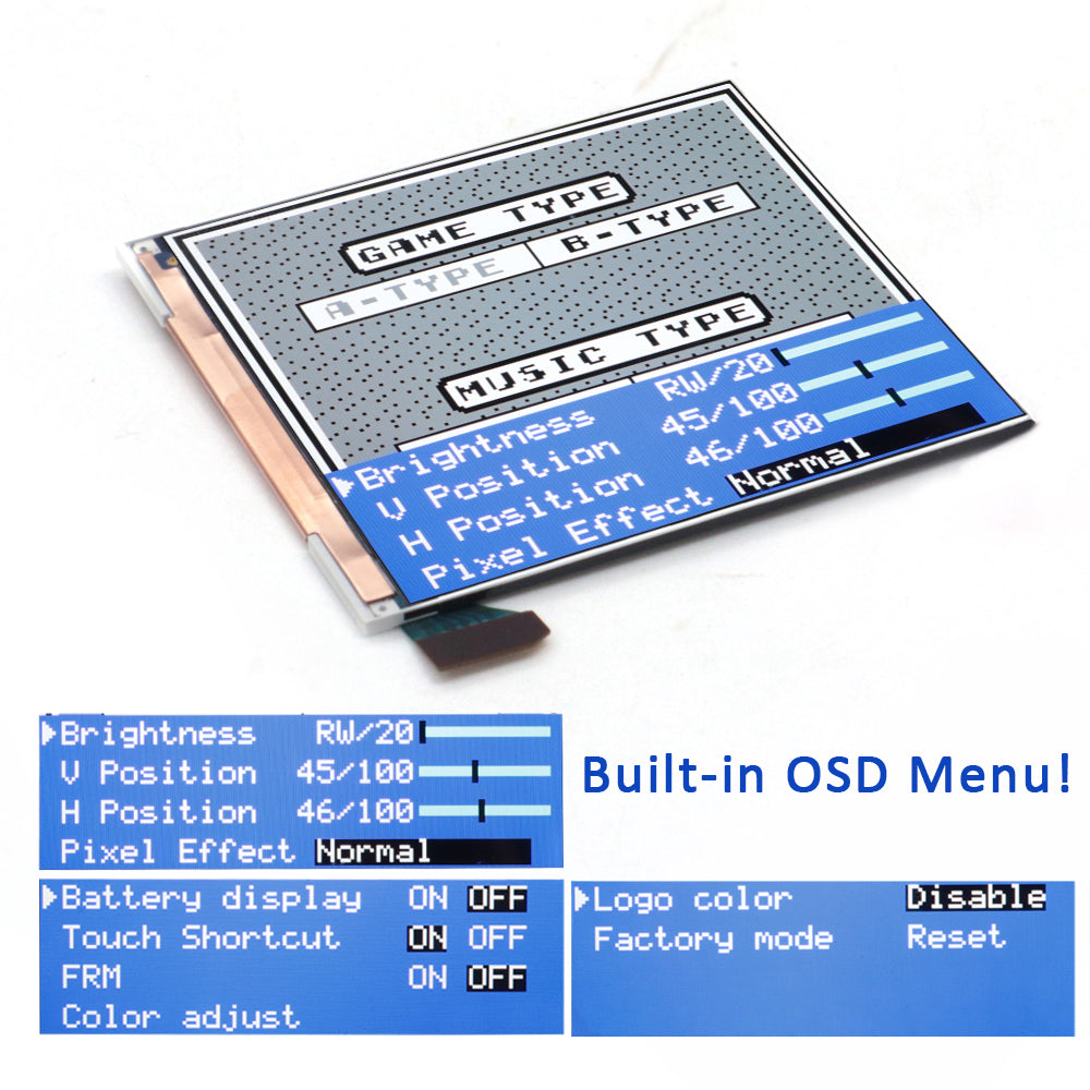 Rechargeable 32 Logo Color Adjustable GBP Q5 IPS Larger Screen LCD Display Build in OSD FRM for GBP Retro Pixel Screen Kits with Shelll