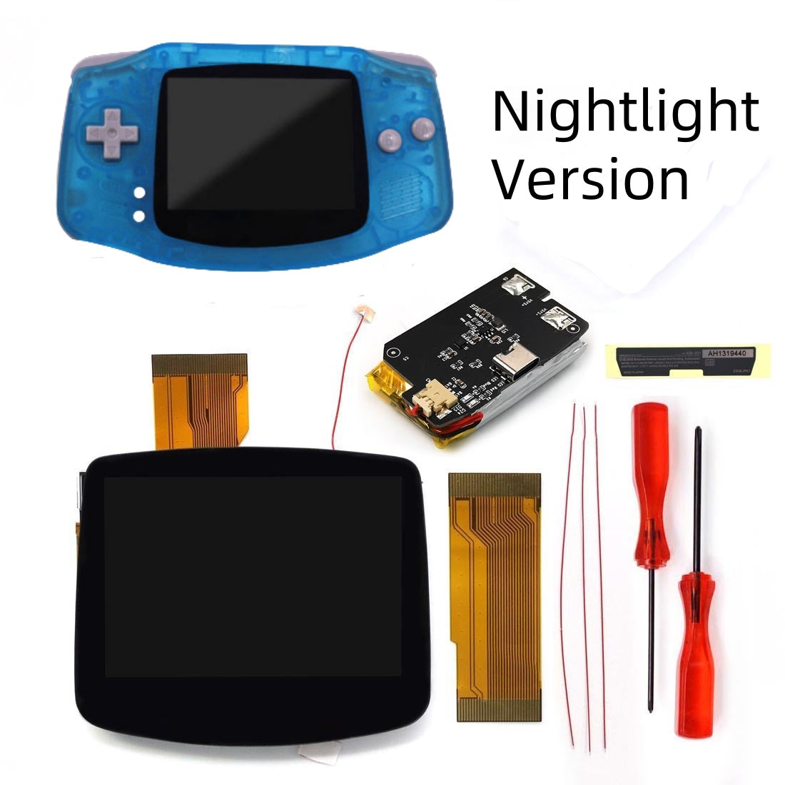 New Rechargeable 1800 Battery Type-C GBA Replacement Plastic Shell V5 Pre-laminated IPS LCD Grey/ Black Screen Lens Housing Kits