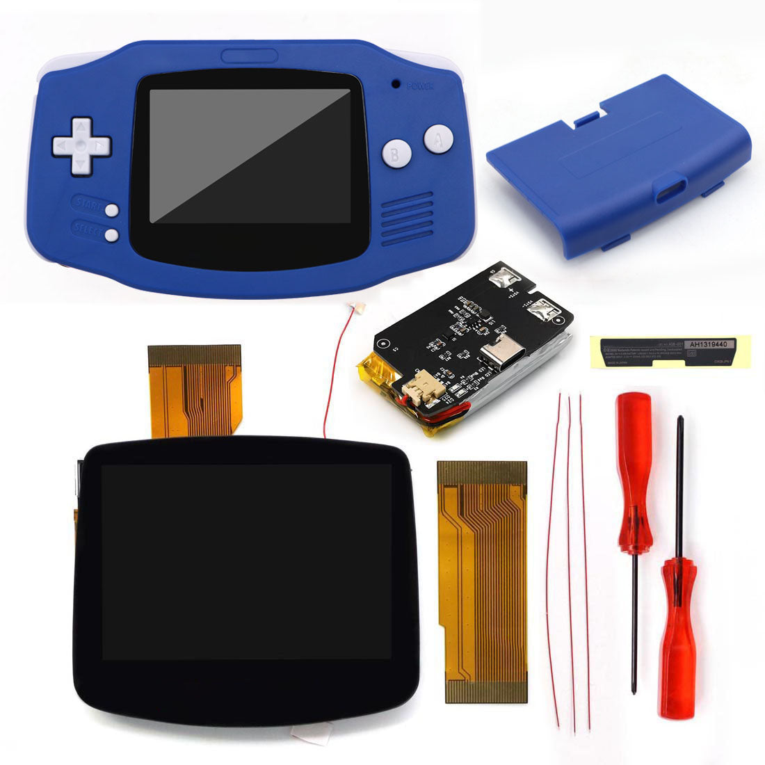 New Rechargeable 1800 mah Battery Type-C GBA Replacement V5 Pre-laminated IPS LCD Screen Kit w/Housing Kits