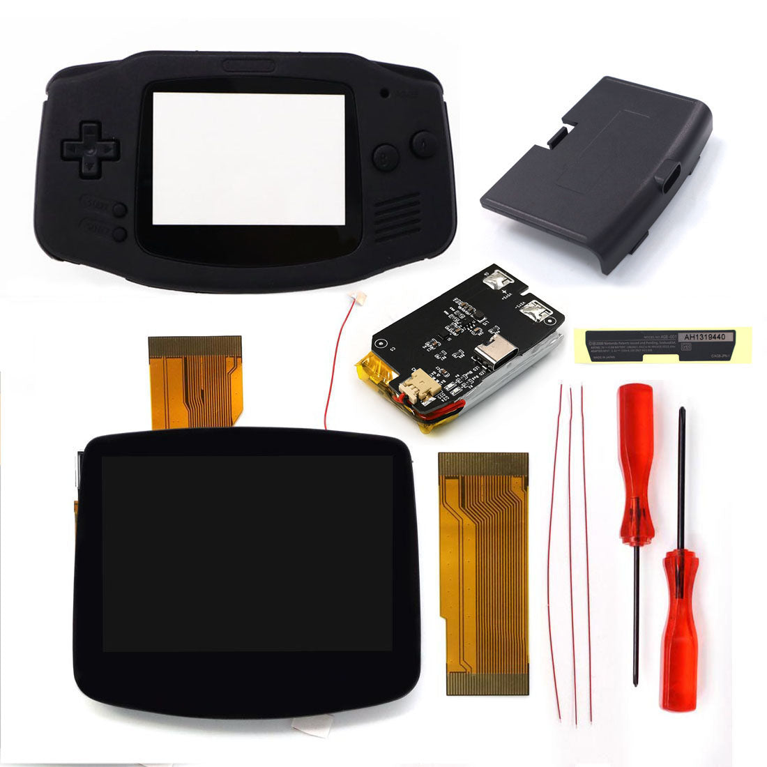 New Rechargeable 1800 Battery Type-C GBA Replacement Plastic Shell V5 Pre-laminated IPS LCD Screen Kit w/Housing Kits