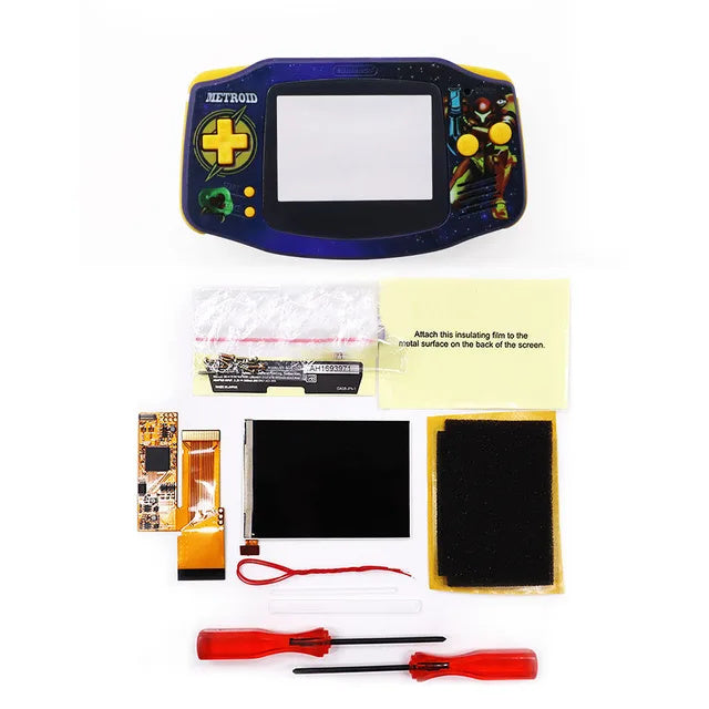 HISPEEDIDO UV Shell IPS GBA LCD 10 Levels High Brightness Backlight Screen for Nintendo Game boy Advance Console V2 version with pre-cut housing