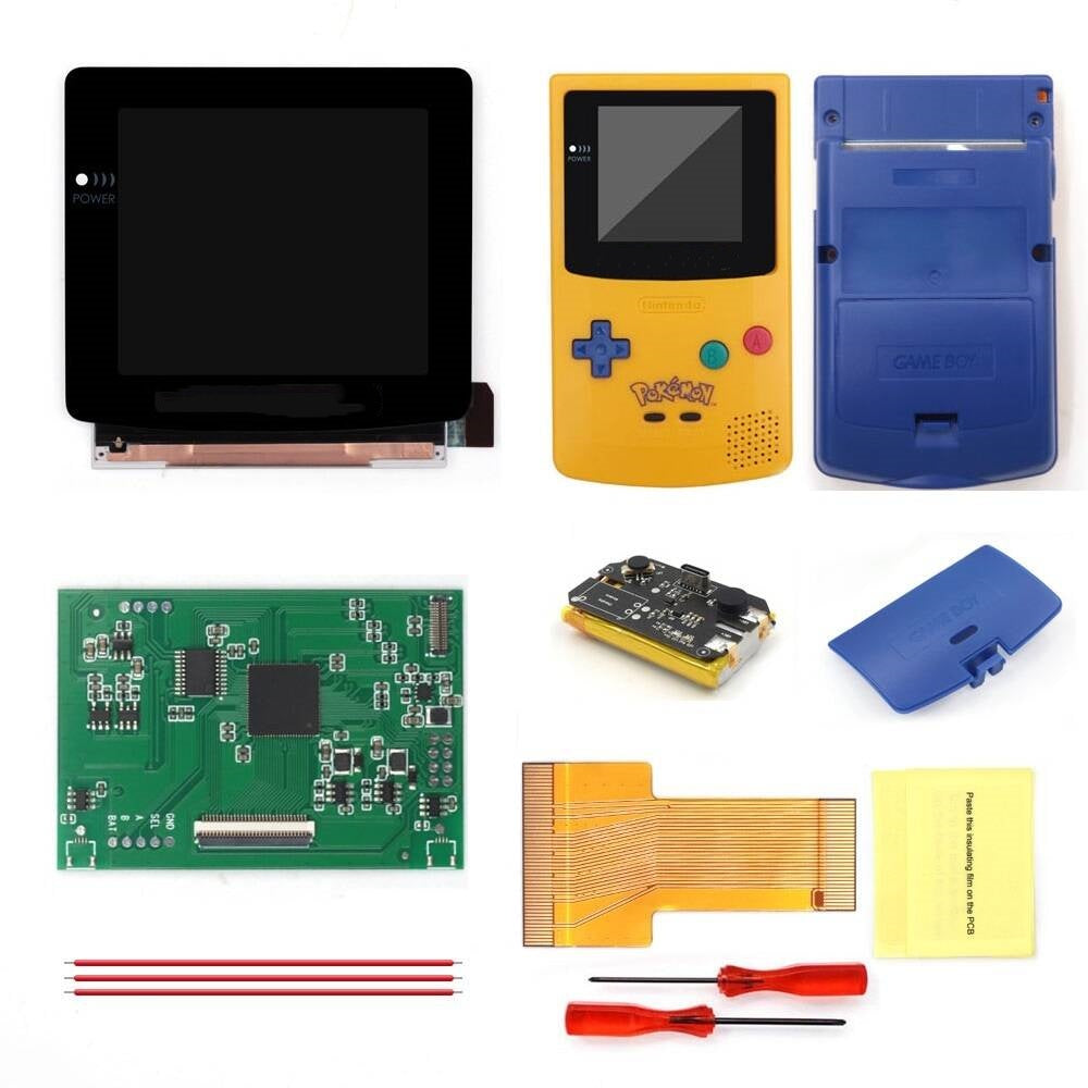 For GBC Rechargable 3.1 inch HD Laminated Q5 Larger IPS Screen Drop in OSD RETRO PIXEL Screen For GBC GameBoy Color With Shell