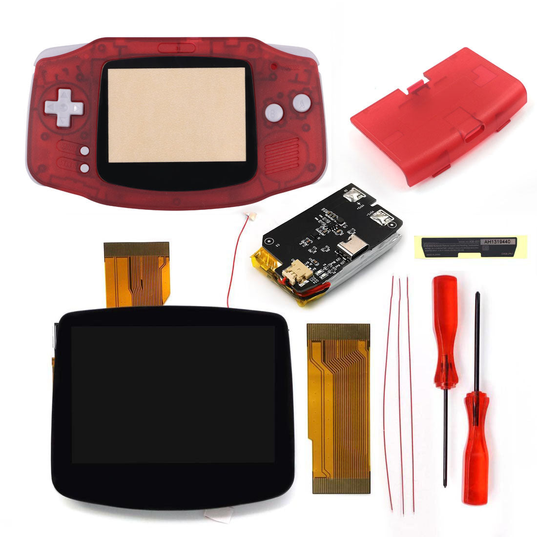 New Rechargeable 1800 Battery Type-C GBA Replacement Plastic Shell V5 Pre-laminated IPS LCD Grey/ Black Screen Lens Housing Kits