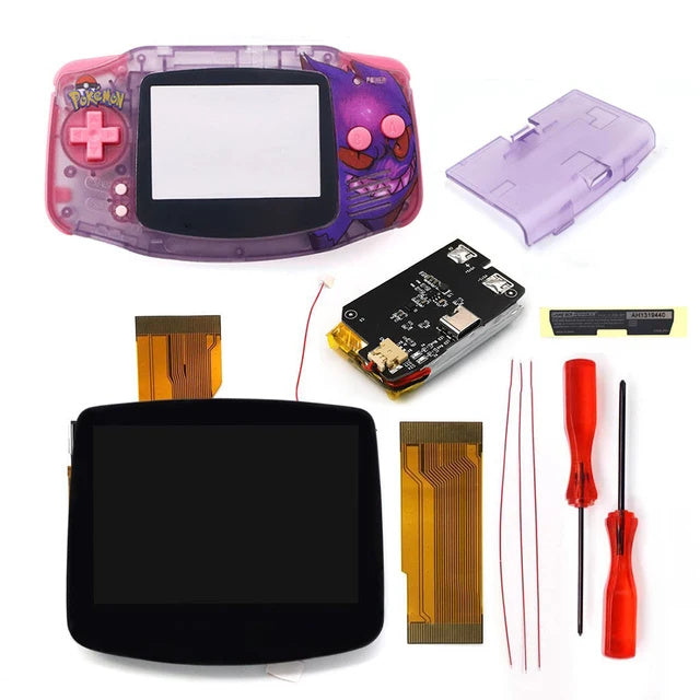 New Rechargeable 1800 Battery Type-C GBA Replacement Plastic Shell V5 Pre-laminated IPS LCD Grey/ Black Screen Lens Housing Kits
