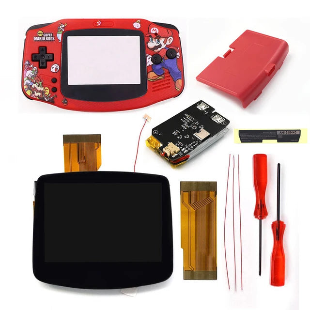 New Rechargeable 1800 Battery Type-C GBA Replacement Plastic Shell V5 Pre-laminated IPS LCD Grey/ Black Screen Lens Housing Kits