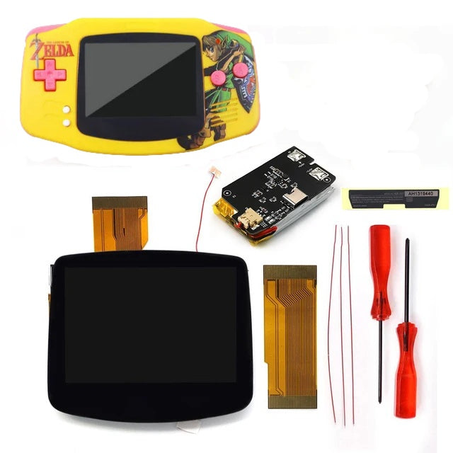 New Rechargeable 1800 Battery Type-C GBA Replacement Plastic Shell V5 Pre-laminated IPS LCD Grey/ Black Screen Lens Housing Kits